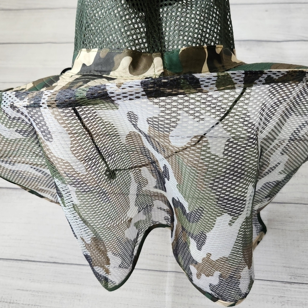 Camouflage Men's Sun Protection Hat w/ Mesh Neck Flap Cover, Wide Brim - Picture 5 of 8